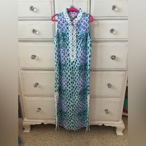 Lilly Pulitzer Blue and Green Patterned Maxi Dress